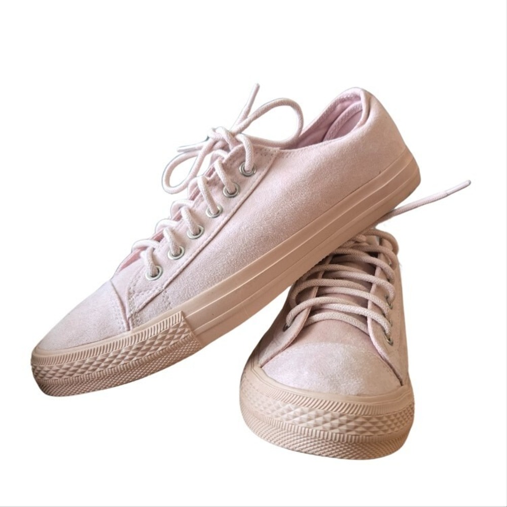 Summer Walking Shoe Feminine Size 9 Pink Sneaker Suede Lace Up Blush Coquette - Picture 5 of 10